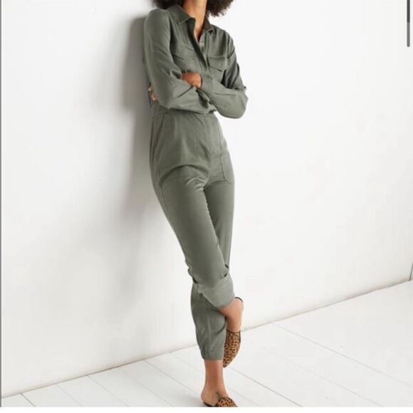Marine Layer Frida Utility Green Tencel Distressed Jumpsuit Boho Contemporary - Picture 4 of 16